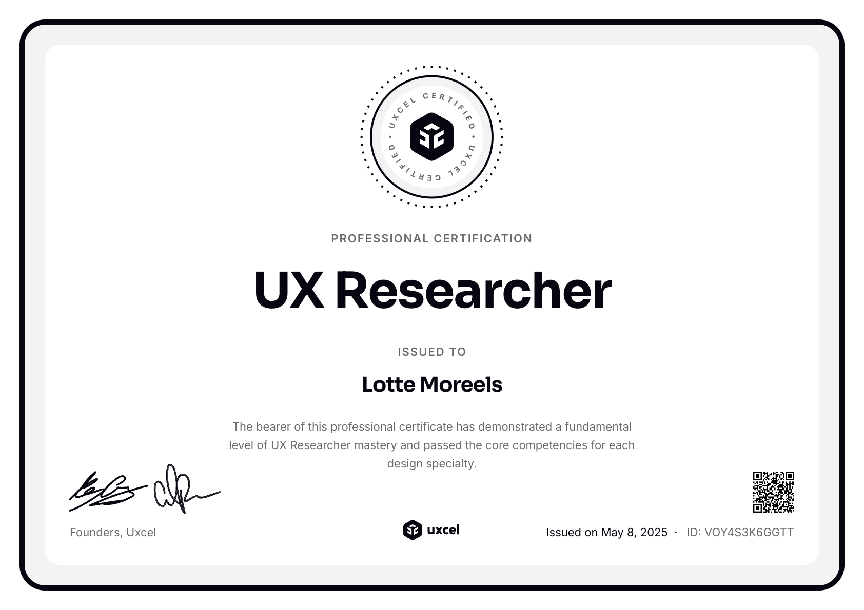 Lotte Moreels's certificate
